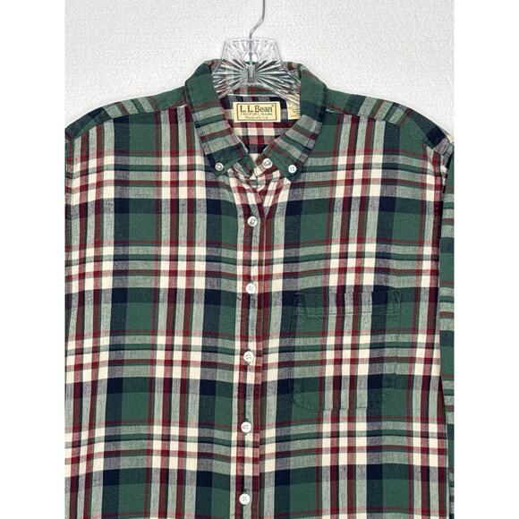 Vintage L.L. Bean USA green red Plaid Flannel Shirt Women’s Medium 80s/90s - Picture 2 of 13